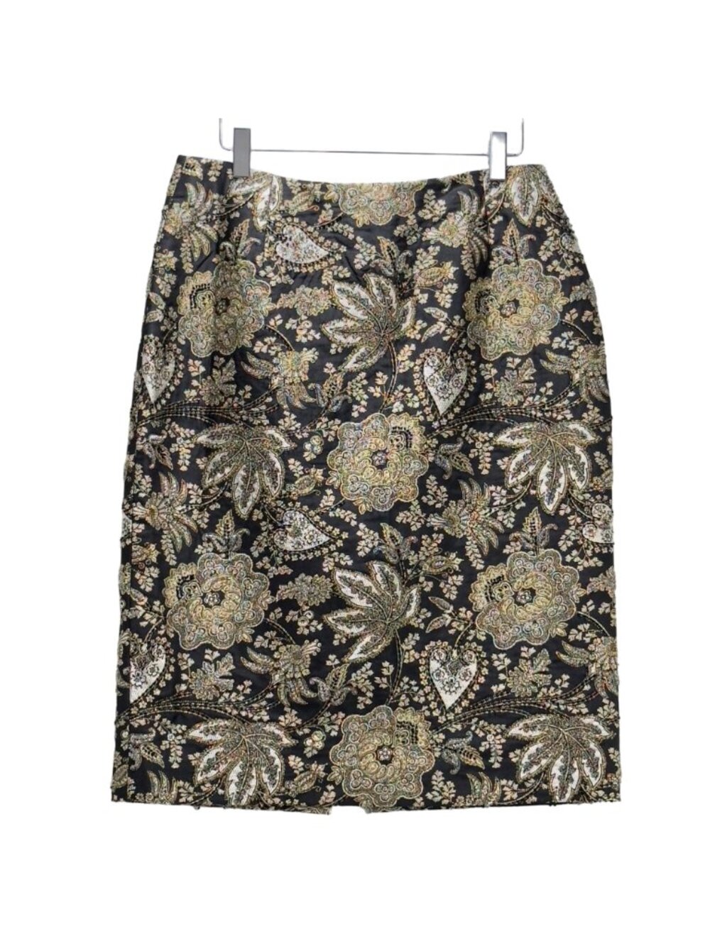 CARMEN MARC VALVO SIGNATURE Womens Skirt Black Gold Sequined Brocade Pencil Sz 8 - Picture 7 of 12